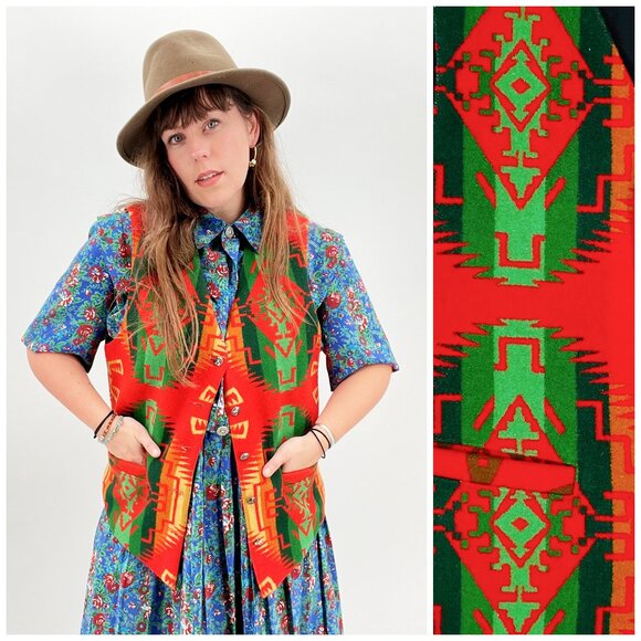 Vintage Jackets & Blazers - Vintage RARE Pendleton Southwestern Wool Vest | Size S Unisex OR M-XL Women's